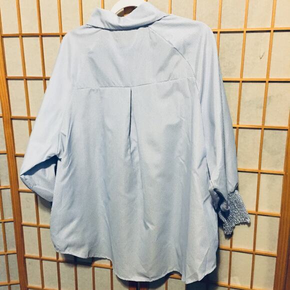 Women's Size 2XL  Blue White pin striped Blouse Polyester unbranded NWOT - Picture 2 of 11